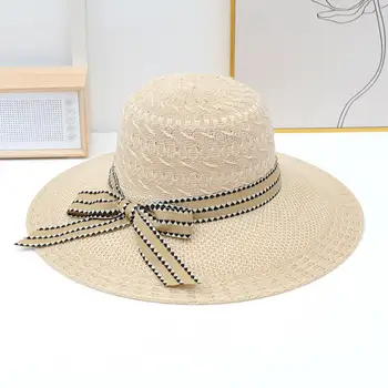 Практичная солнцезащитная шапка с широкими полями Изысканная пляжная шляпа с бантом Декор Леди Летняя кепка