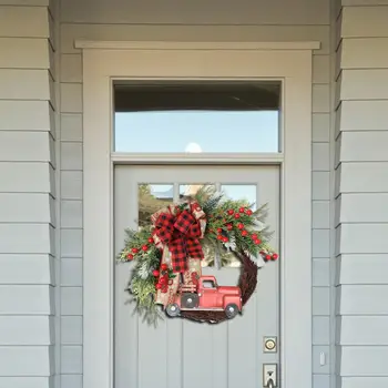 Рождественский венок Окна входной двери с клетчатым бантом Дверной венок для гостиной День благодарения Праздники Домашний декор