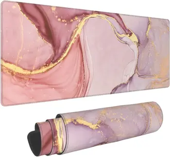 Розовое золото Мраморный коврик для мыши Абстрактный розовый настольный коврик Мраморная текстура Нескользящая резиновая основа Большой коврик для мыши Клавиатура Коврик для мыши Настольный коврик