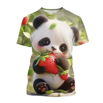  Симпатичная китайская панда 3D-печатная футболка Мультяшная футболка с изображением животных Мужская детская круглая шея с короткими рукавами Повседневные уличные топы Футболки