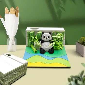 Симпатичная модель панды Трехмерная резьба по бумаге Искусство Ремесло Блокнот 3D Блокнот для заметок Стикеры для заметок Украшения для офиса Украшения