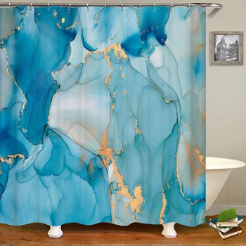  Синее золото Мрамор Чернила Текстура Занавеска для душа Абстрактная Современная занавеска для душа для декора ванной комнаты с крючками 3D экран для ванной комнаты
