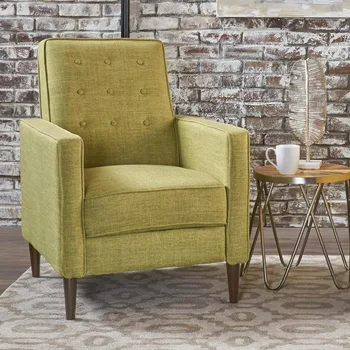 Современное тканевое кресло середины века Стулья для гостиной Кресло из полиэстера Приглушенный зеленый / темный стул эспрессо Мебель для гостиной Главная