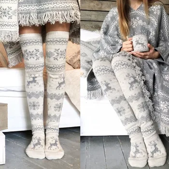 Трансграничные осенние и зимние новые вязаные рождественские носки со снежинкой, носки с толстым ворсом, домашние шерстяные носки