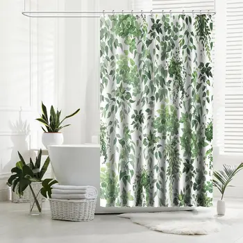 Тропические зеленые листья растения на белом фоне Занавески для душа без запаха для душевых кабин и ванн в ванной комнате Декор с крючками