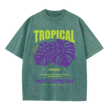 Тропический лист По всему миру Уличная одежда Готическая графика Мужская футболка Хлопок Лето Роскошная одежда Повседневная Негабаритная Свободная мягкая футболка Мужчина