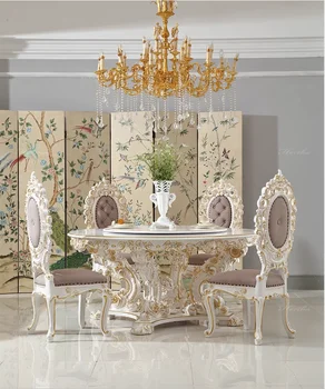 Французский круглый стол и стул комбинированная роспись столовая роскошная мебель европейская поворотный стол