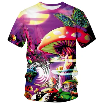 Цветочный гриб Графическая футболка для мужчин 3D лесные эльфы Футболки с принтом Забавные детские футболки Женская одежда Топы с коротким рукавом