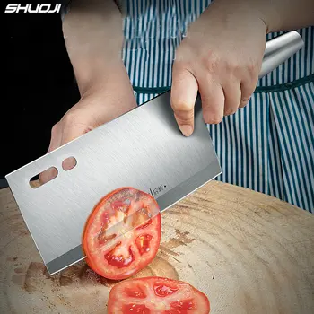 Цельнометаллический интегрированный кухонный нож 4Cr14 Нож для нарезки из нержавеющей стали Нож для разделки Кухонный нож двойного назначения из нержавеющей стали