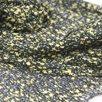 Черно-желтый маленький цветок 100% полиэстер плиссированная толстая шифоновая драпировочная ткань для осени DIY Одежда Ручная работа Платье Блузка Ткань