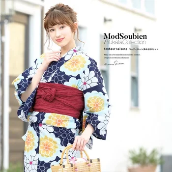 Японский халат-кимоно Женский традиционный стиль тканый хлопок японский туризм фото кимоно